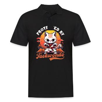 Combattant de Taekwondo protégé par le chat Taekwondo - Polo Homme - noir - Devant - Kai (181cm)