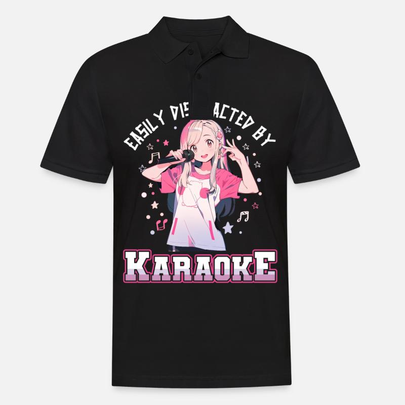 Easily distracted by Karaoke - Männer Poloshirt - Schwarz