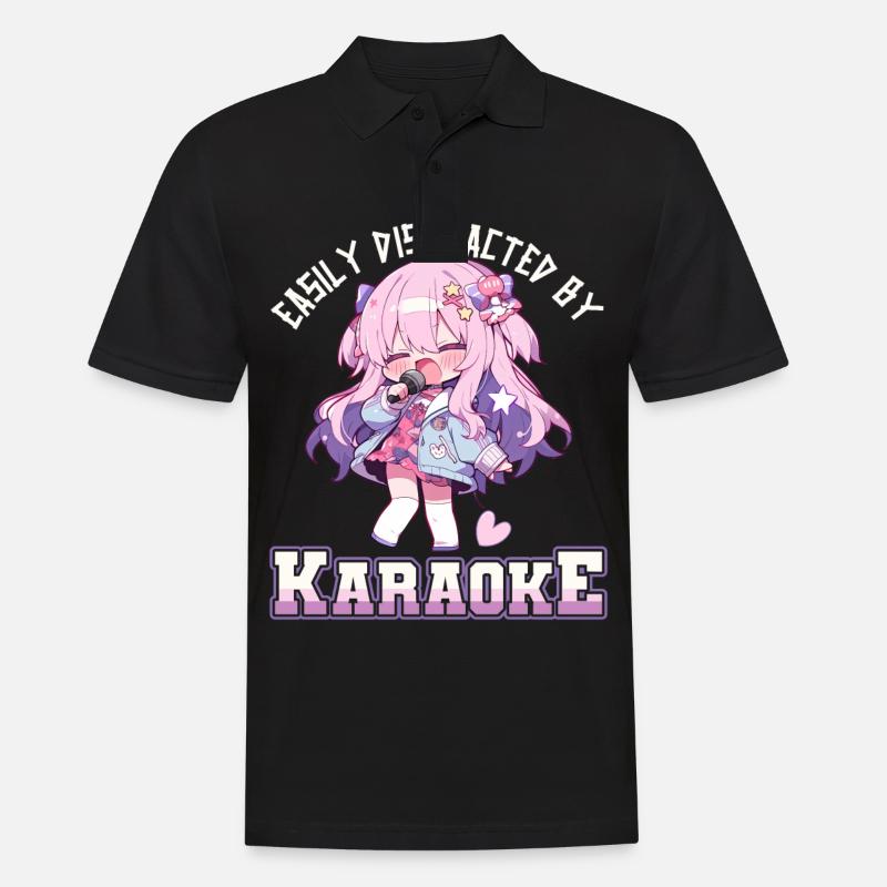 Easily distracted by Karaoke - Männer Poloshirt - Schwarz