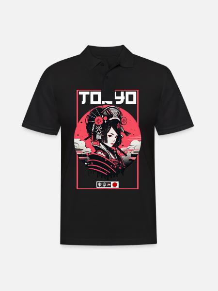 Asien 80er Japanischer Retro Samurais Samurai - Männer Poloshirt - Schwarz