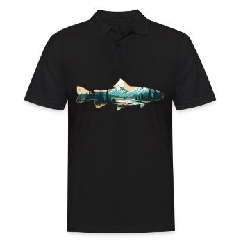 Pêche à la mouche dans un paradis de la truite: rétro - Polo Homme - noir - Devant - Kai (181cm)
