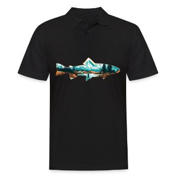 Retro Trout Angler Creations Trout Outline - Polo Homme - noir - Devant - Kai (181cm)