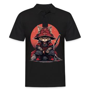 Asia Cat Japanese Samurai Samurai - Men's Polo Shirt - black - Front - Kai (181cm)