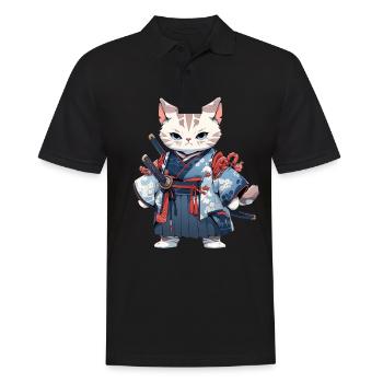Asia Cat Japanese Samurai Samurai - Men's Polo Shirt - black - Front - Kai (181cm)
