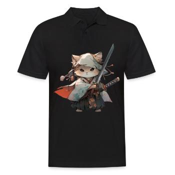 Asia Cat Japanese Samurai Samurai - Men's Polo Shirt - black - Front - Kai (181cm)