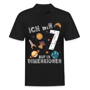 Ich bin 7 Auf in neue Dimensionen 7. Geburtstag - Männer Poloshirt - Schwarz - Vorne - Kai (181cm)