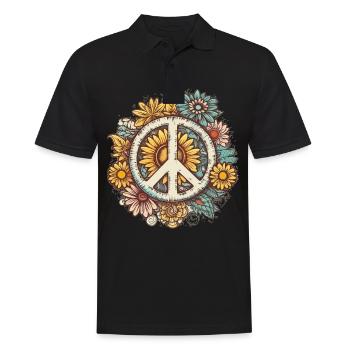 Kostüm Hippie Peace Zeichen - Männer Poloshirt - Schwarz - Vorne - Kai (181cm)