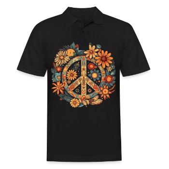 Kostüm Hippie Peace Zeichen - Männer Poloshirt - Schwarz - Vorne - Kai (181cm)