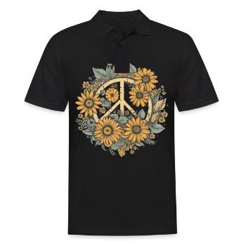 Kostüm Hippie Peace Zeichen - Männer Poloshirt - Schwarz - Vorne - Kai (181cm)