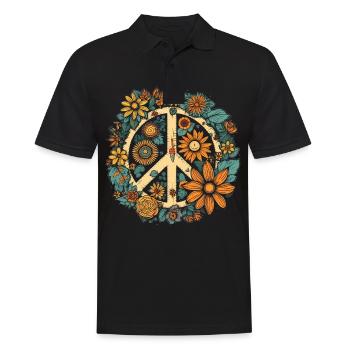 Kostüm Hippie Peace Zeichen - Männer Poloshirt - Schwarz - Vorne - Kai (181cm)
