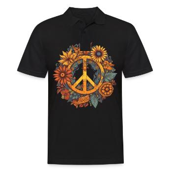 Kostüm Hippie Peace Zeichen - Männer Poloshirt - Schwarz - Vorne - Kai (181cm)