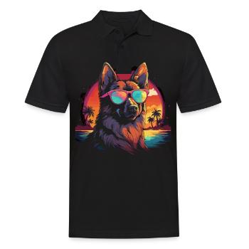 80s 90s Synthwave German German Shepherd - Men's Polo Shirt - black - Front - Kai (181cm)