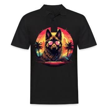 80s 90s Synthwave German German Shepherd - Men's Polo Shirt - black - Front - Kai (181cm)