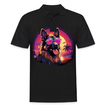 80s 90s Synthwave German German Shepherd - Men's Polo Shirt - black - Front - Kai (181cm)