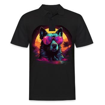 80s 90s Synthwave German German Shepherd - Men's Polo Shirt - black - Front - Kai (181cm)