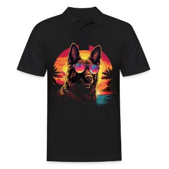 80s 90s Synthwave German German Shepherd - Men's Polo Shirt - black - Front - Kai (181cm)