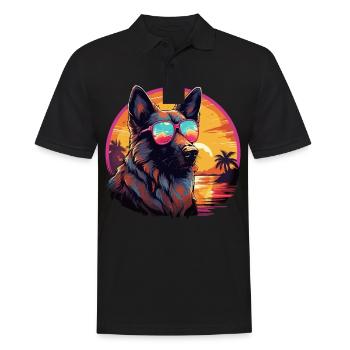 80s 90s Synthwave German German Shepherd - Men's Polo Shirt - black - Front - Kai (181cm)