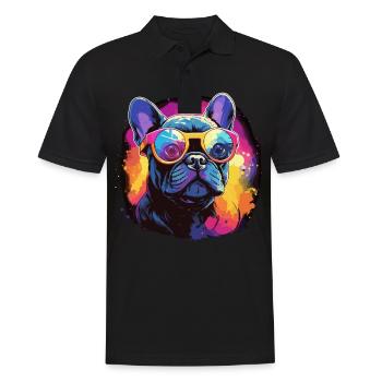80er 90er Synthwave French Bulldog - Männer Poloshirt - Schwarz - Vorne - Kai (181cm)