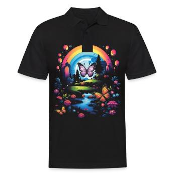 Niedliche Kawaii Regenbogen Schmetterlinge Traum - Männer Poloshirt - Schwarz - Vorne - Kai (181cm)
