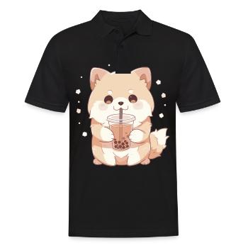 Kawaii Corgi Hund trinkt Boba Bubble Tea Chibi - Männer Poloshirt - Schwarz - Vorne - Kai (181cm)
