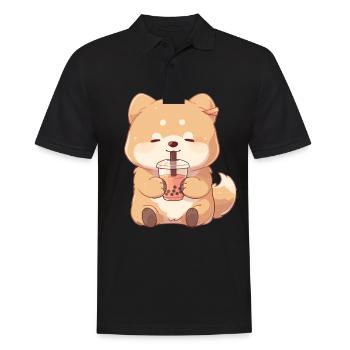 Kawaii Corgi Dog Drinks Boba Bubble Tea Chibi - Polo Homme - noir - Devant - Kai (181cm)