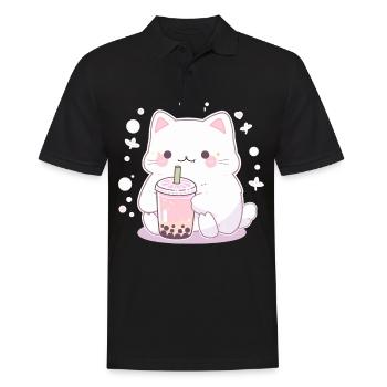Boissons pour chats kawaii Boba Bubble Tea Chibi - Polo Homme - noir - Devant - Kai (181cm)