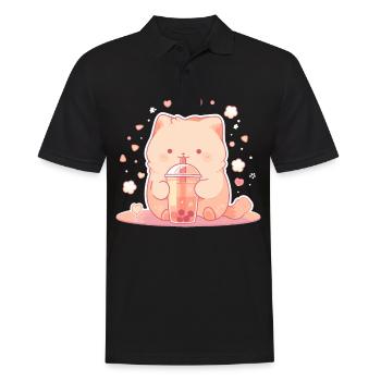 Boissons pour chats kawaii Boba Bubble Tea Chibi - Polo Homme - noir - Devant - Kai (181cm)