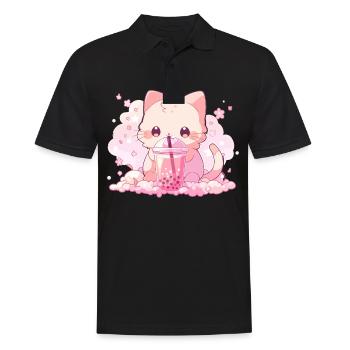 Boissons pour chats kawaii Boba Bubble Tea Chibi - Polo Homme - noir - Devant - Kai (181cm)