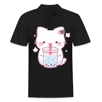 Boissons pour chats kawaii Boba Bubble Tea Chibi - Polo Homme - noir - Devant - Kai (181cm)