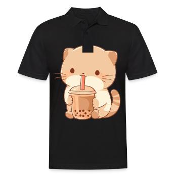 Boissons pour chats kawaii Boba Bubble Tea Chibi - Polo Homme - noir - Devant - Kai (181cm)