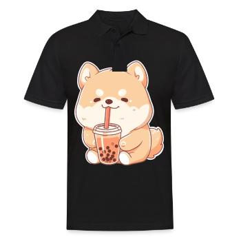 Kawaii Corgi Dog Drinks Boba Bubble Tea Chibi - Polo Homme - noir - Devant - Kai (181cm)