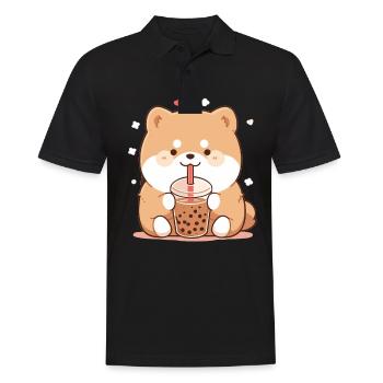 Kawaii Corgi Dog Drinks Boba Bubble Tea Chibi - Polo Homme - noir - Devant - Kai (181cm)