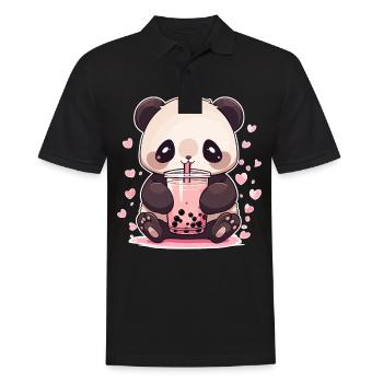 Kawaii Panda trinkt Boba Bubble Tea Chibi - Männer Poloshirt - Schwarz - Vorne - Kai (181cm)