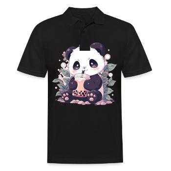 Kawaii Panda trinkt Boba Bubble Tea Chibi - Männer Poloshirt - Schwarz - Vorne - Kai (181cm)
