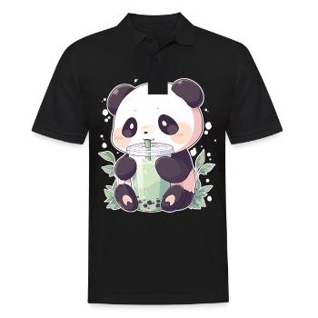 Kawaii Panda trinkt Boba Bubble Tea Chibi - Männer Poloshirt - Schwarz - Vorne - Kai (181cm)