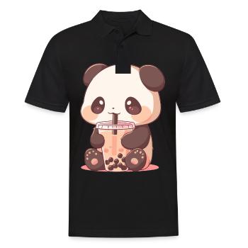 Kawaii Panda trinkt Boba Bubble Tea Chibi - Männer Poloshirt - Schwarz - Vorne - Kai (181cm)
