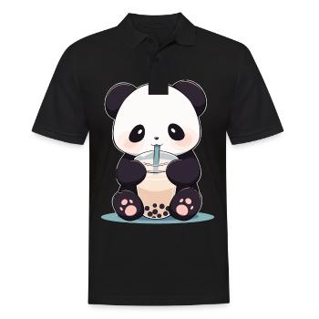 Kawaii Panda trinkt Boba Bubble Tea Chibi - Männer Poloshirt - Schwarz - Vorne - Kai (181cm)