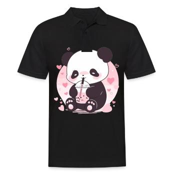 Kawaii Panda trinkt Boba Bubble Tea Chibi - Männer Poloshirt - Schwarz - Vorne - Kai (181cm)