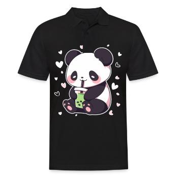 Kawaii Panda trinkt Boba Bubble Tea Chibi - Männer Poloshirt - Schwarz - Vorne - Kai (181cm)