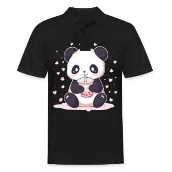 Kawaii Panda trinkt Boba Bubble Tea Chibi - Männer Poloshirt - Schwarz - Vorne - Kai (181cm)