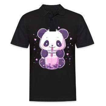 Kawaii Panda trinkt Boba Bubble Tea Chibi - Männer Poloshirt - Schwarz - Vorne - Kai (181cm)
