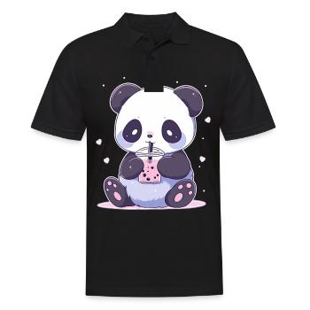 Kawaii Panda trinkt Boba Bubble Tea Chibi - Männer Poloshirt - Schwarz - Vorne - Kai (181cm)
