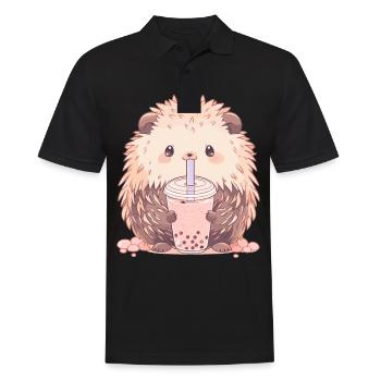 Kawaii Hérisson Boissons Boba Bubble Tea Chibi - Polo Homme - noir - Devant - Kai (181cm)