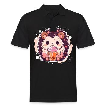 Kawaii Hérisson Boissons Boba Bubble Tea Chibi - Polo Homme - noir - Devant - Kai (181cm)