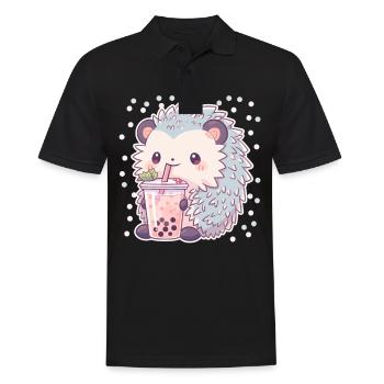 Kawaii Hérisson Boissons Boba Bubble Tea Chibi - Polo Homme - noir - Devant - Kai (181cm)