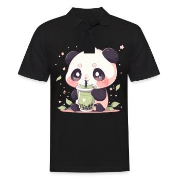 Kawaii Panda trinkt Boba Bubble Tea Chibi - Männer Poloshirt - Schwarz - Vorne - Kai (181cm)