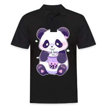 Kawaii Panda trinkt Boba Bubble Tea Chibi - Männer Poloshirt - Schwarz - Vorne - Kai (181cm)