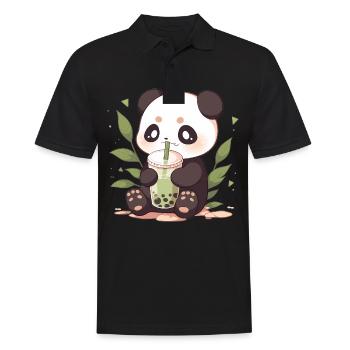 Kawaii Panda trinkt Boba Bubble Tea Chibi - Männer Poloshirt - Schwarz - Vorne - Kai (181cm)