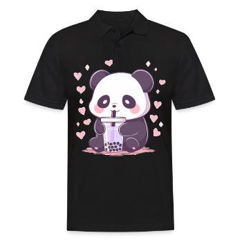 Kawaii Panda trinkt Boba Bubble Tea Chibi - Männer Poloshirt - Schwarz - Vorne - Kai (181cm)