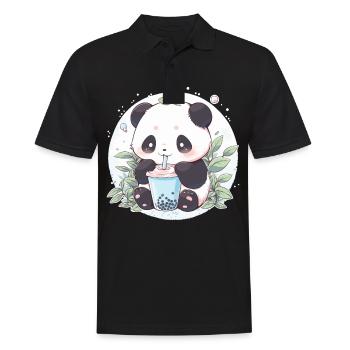 Kawaii Panda trinkt Boba Bubble Tea Chibi - Männer Poloshirt - Schwarz - Vorne - Kai (181cm)